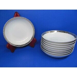 Fukagawa Arita Silver Lichen Pattern 5 1/2" Berry Fruit Dessert Bowls Set of 8